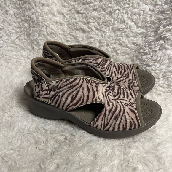 BZeesDream Zebra Print brawn & Beige washable wedge sling back Sandals SZ10W - Picture 1 of 10
